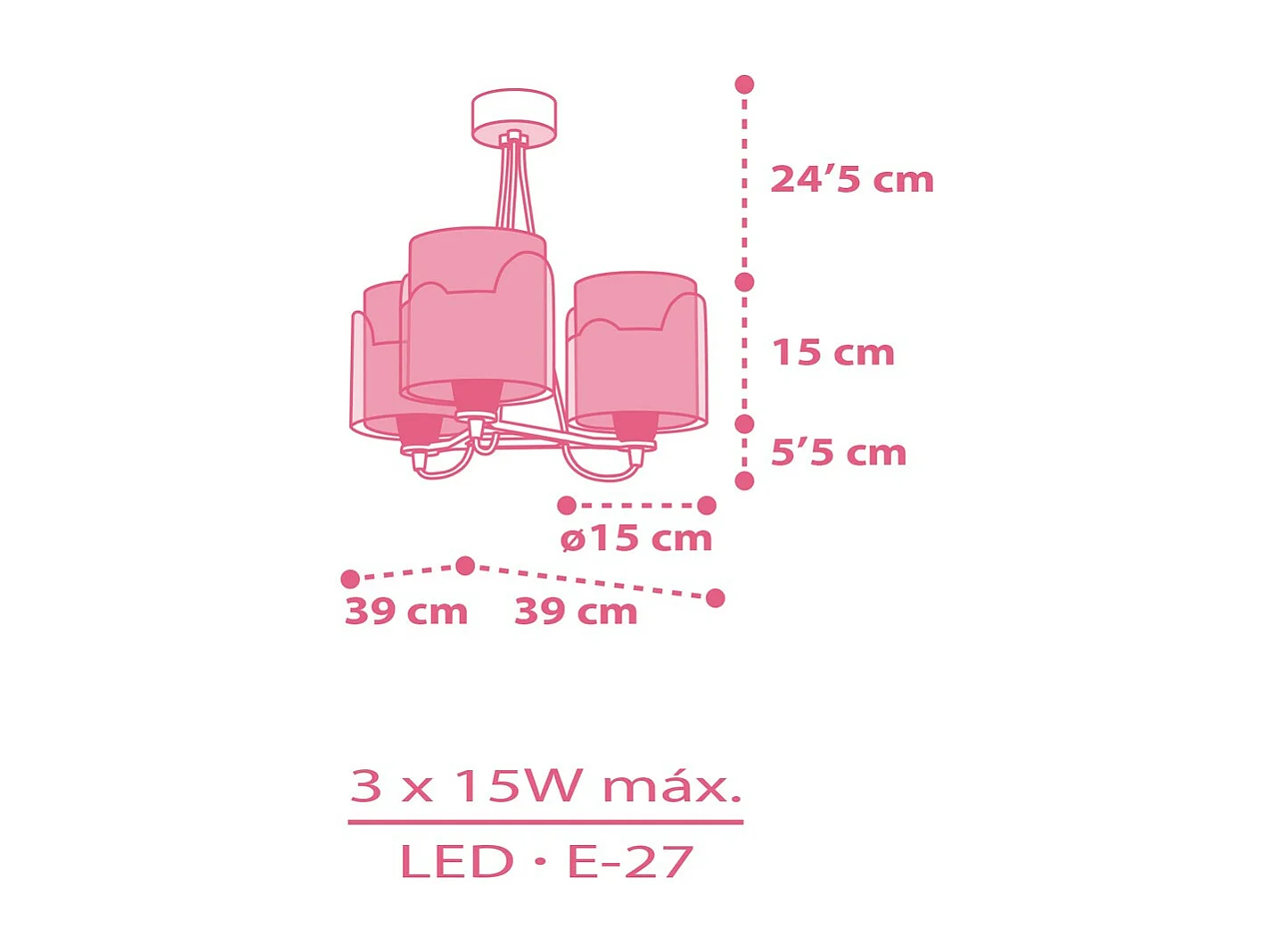 Lampade a sospensione per bambini a 3 luci Little Elephant elefante rosa| DALBER