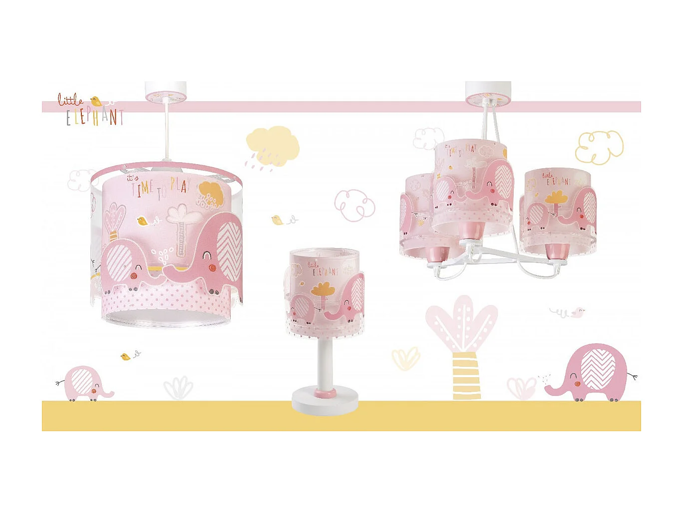 Lampade a sospensione per bambini a 3 luci Little Elephant elefante rosa| DALBER