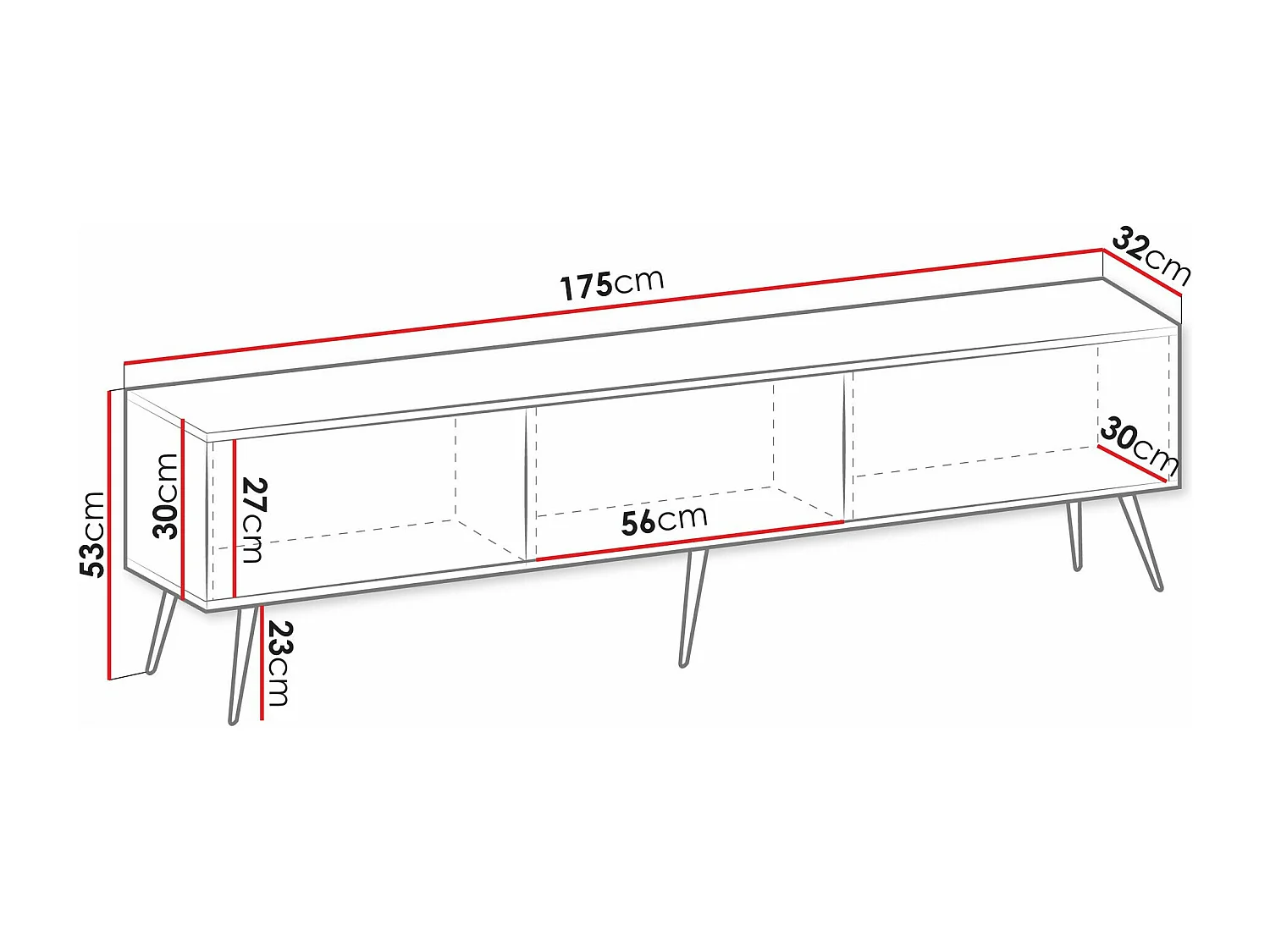 Mueble TV Lima 128, Blanco|Dorado, 175x53x32cm