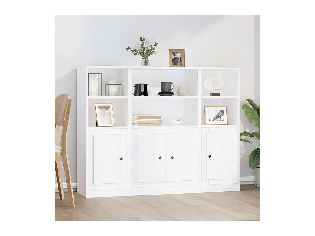 Hoge kasten 3 st bewerkt hout wit
