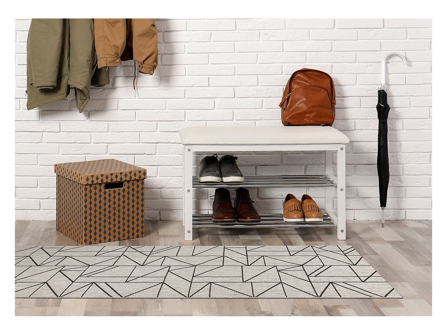 Vloerbekleding SISAL FLOORLUX patroon 20605 Driehoek, GEOMETRISCH zilv 70x160 cm