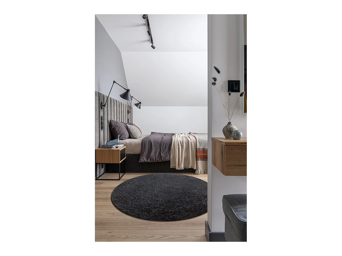 Teppich BUENOS Kreis 6649 shaggy schlicht, einfarbig schwarz cercle 80 cm