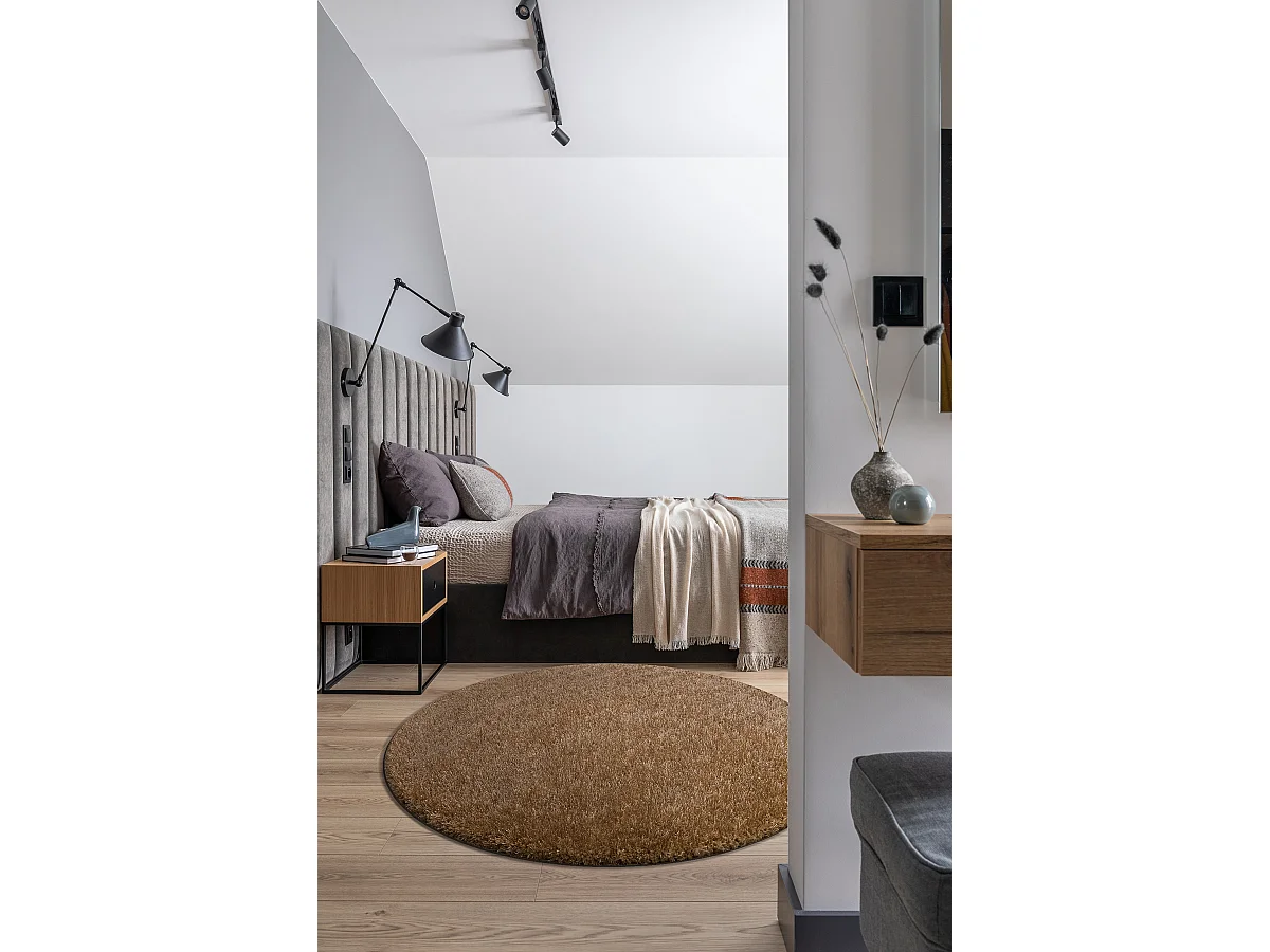 Tapijt BUENOS cirkel 6650 shaggy effen, enkele kleur beige  cercle 150 cm