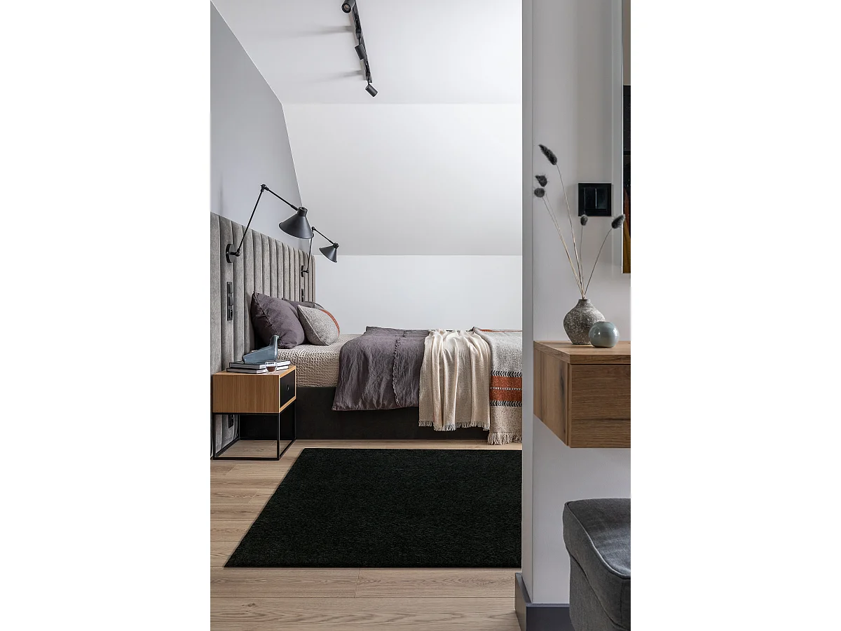 Tapijt BUENOS 6649 shaggy effen, enkele kleur zwart 60x100 cm