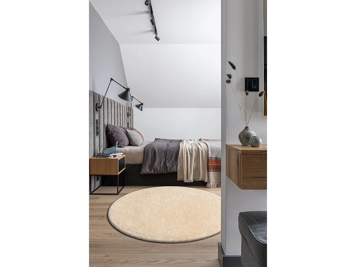 Alfombra BUENOS circulo 6652 shaggy liso, de un solo color crema cercle 80 cm