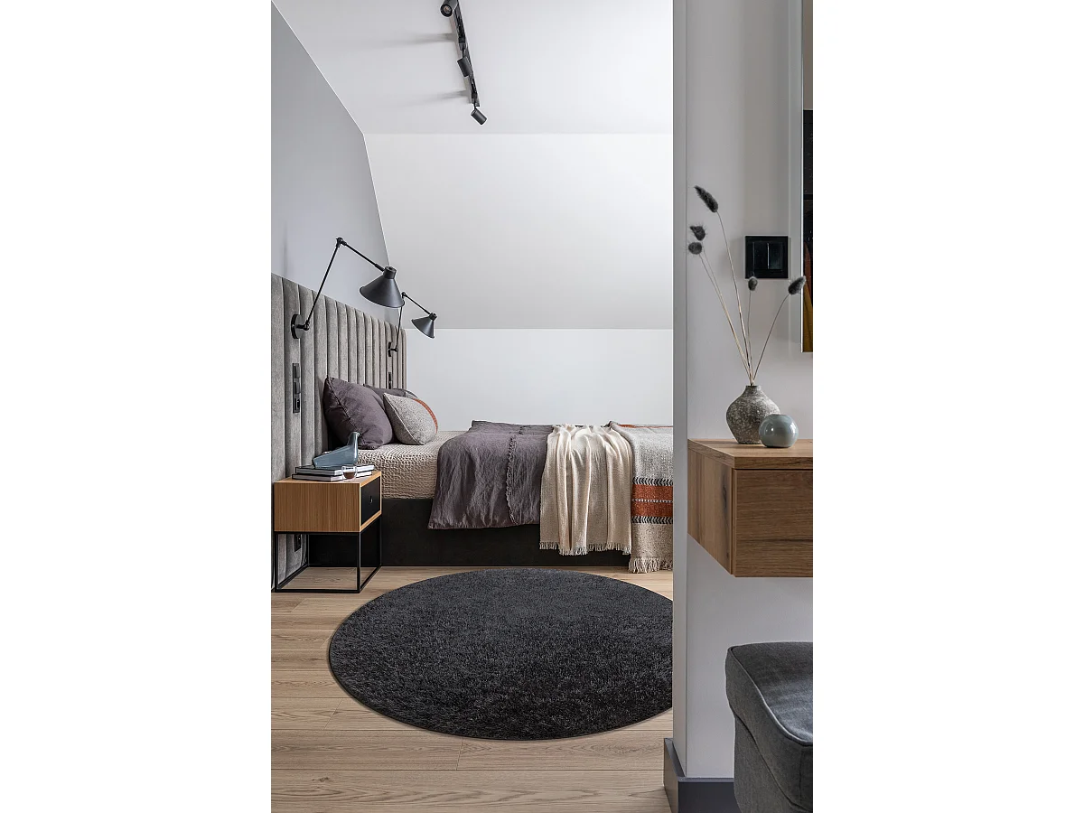 Tapis BUENOS cercle 6649 shaggy uni, couleur unique noir cercle 200 cm