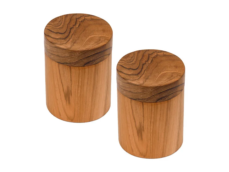 Lot de 2 boîtes rondes avec couvercle en bois de teck – DESTINY
