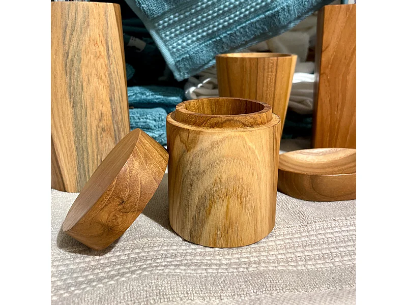 Lot de 2 boîtes rondes avec couvercle en bois de teck – DESTINY