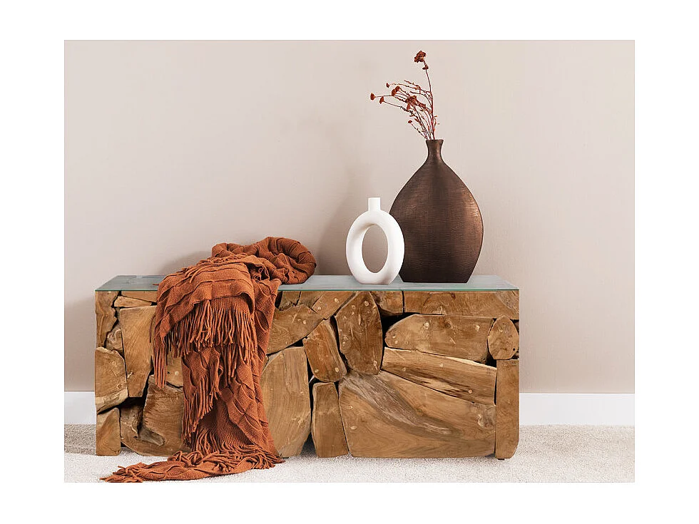 Table basse 60 x 120 cm en bois de teck et verre trempé - TEKKU 2