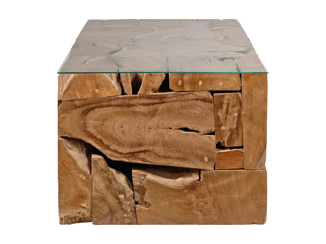 Table basse 60 x 120 cm en bois de teck et verre trempé - TEKKU 2