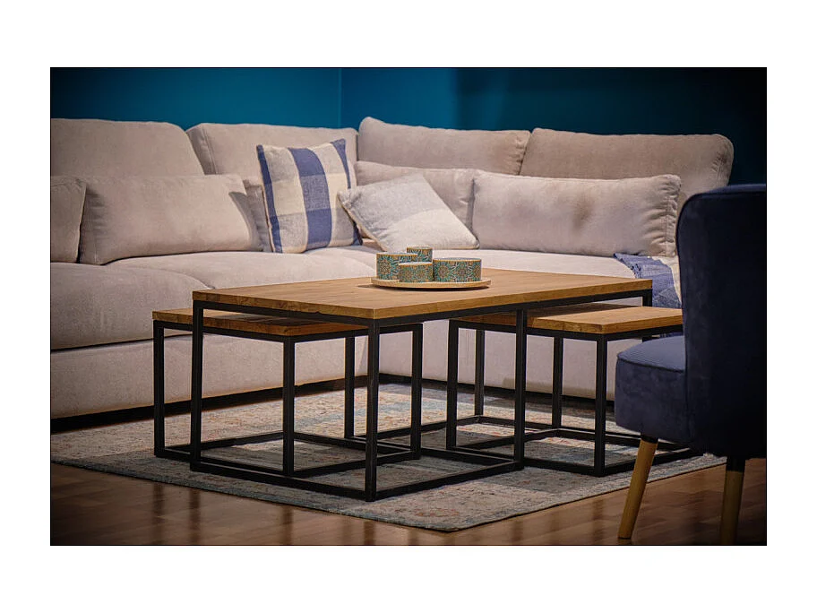 3 tables basses gigognes en bois de teck recyclé et métal - FIRENZE 01