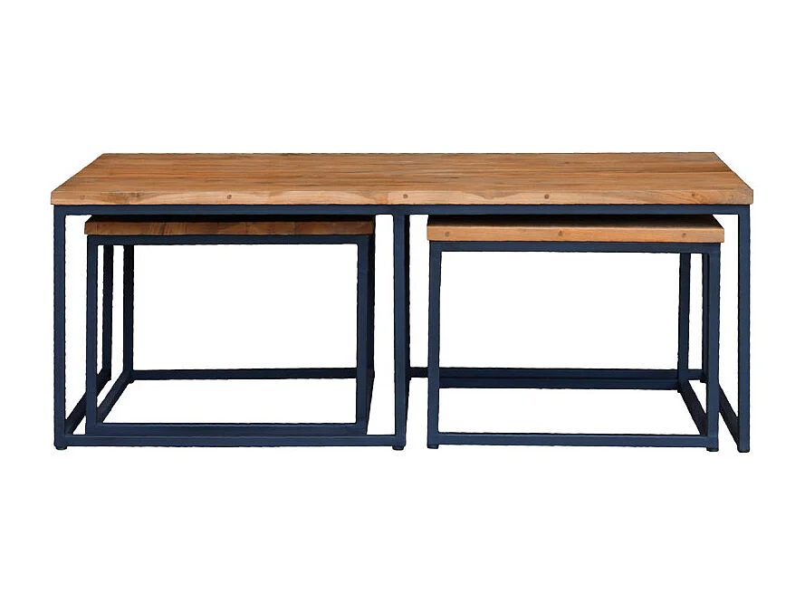 3 tables basses gigognes en bois de teck recyclé et métal - FIRENZE 01
