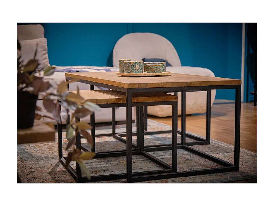 3 tables basses gigognes en bois de teck recyclé et métal - FIRENZE 01