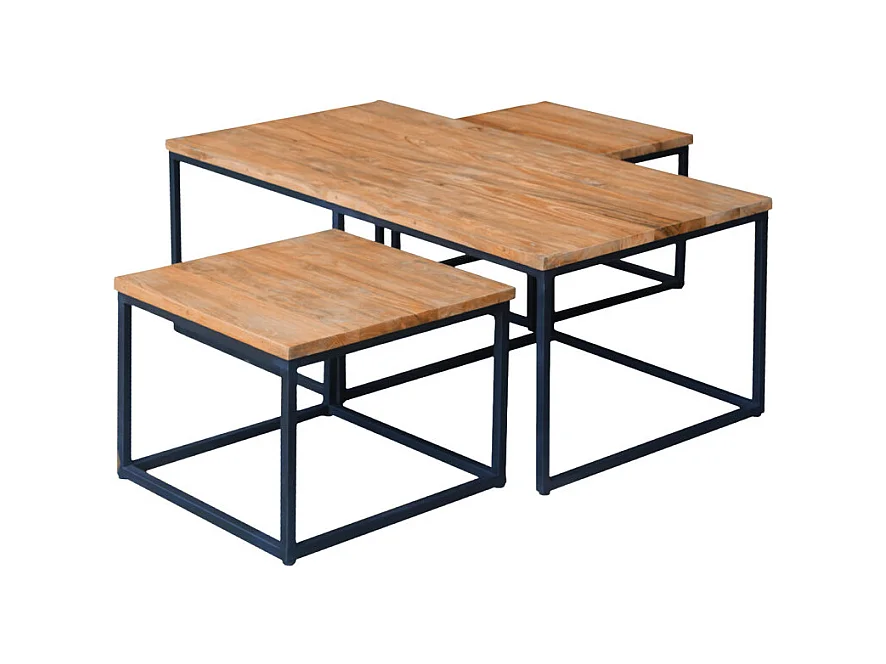 3 tables basses gigognes en bois de teck recyclé et métal - FIRENZE 01