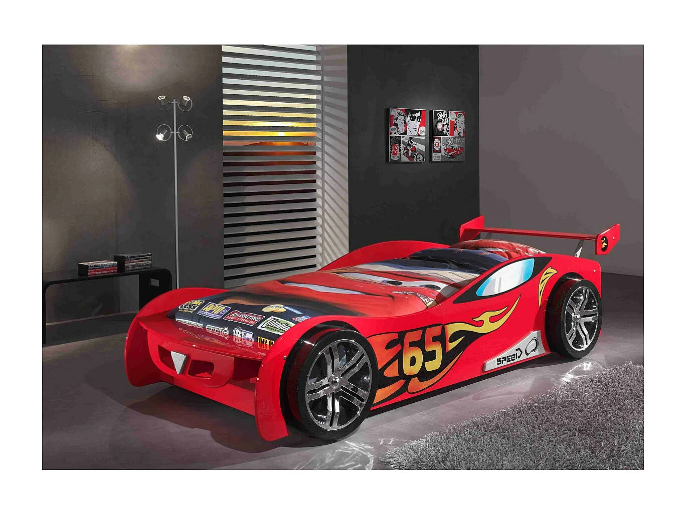 Pack - Lit Enfant & Matelas "LeMans" 90x200cm Rouge