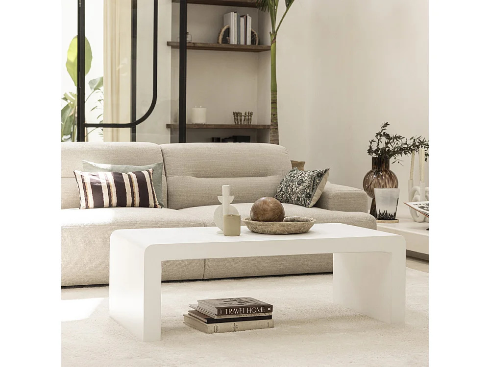 Tocoa - Table basse en fibre de ciment 120x55cm - Blanc