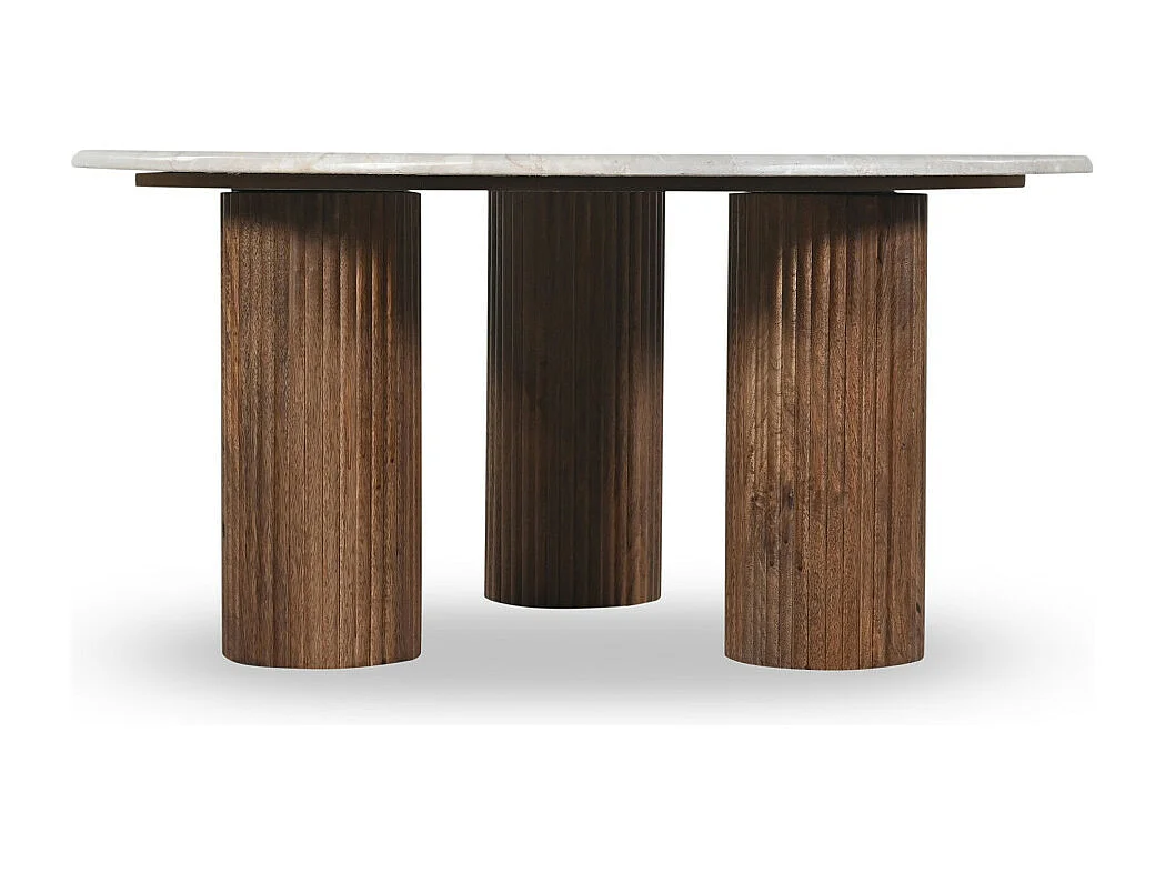 Sula - Table basse en marbre et bois massif ø80cm - Blanc ivoire