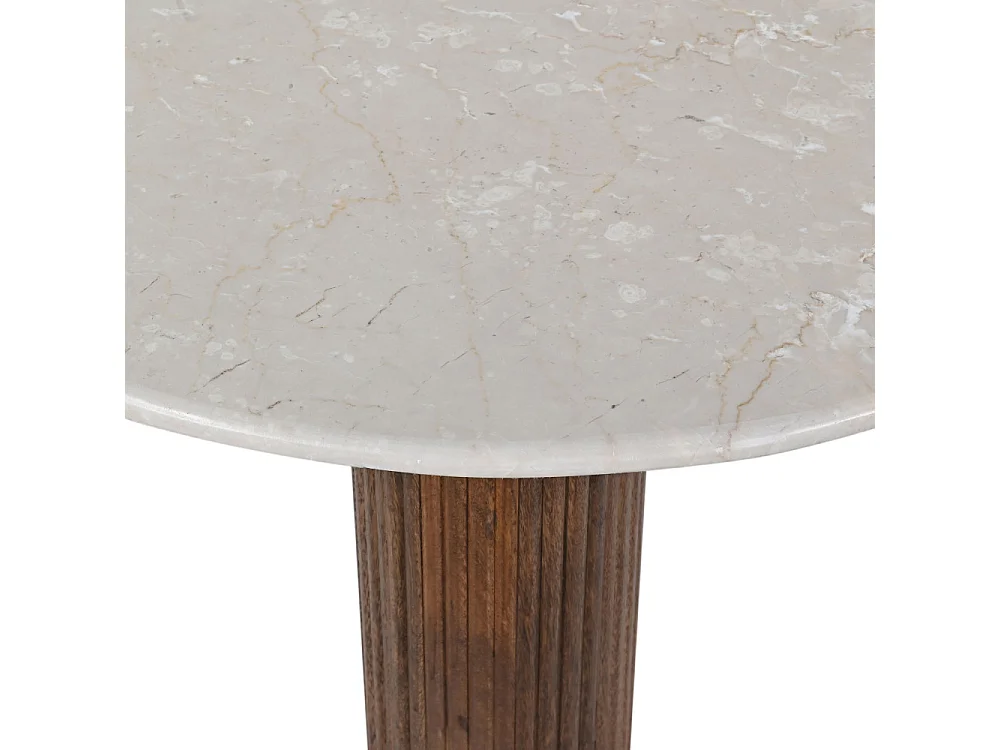 Sula - Table basse en marbre et bois massif ø80cm - Blanc ivoire