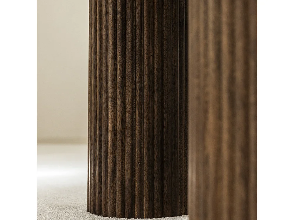 Sula - Table basse en marbre et bois massif ø80cm - Blanc ivoire