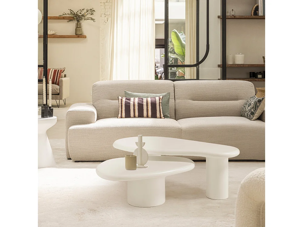 Luna - Table basse organique en fibre de ciment L80cm - Blanc