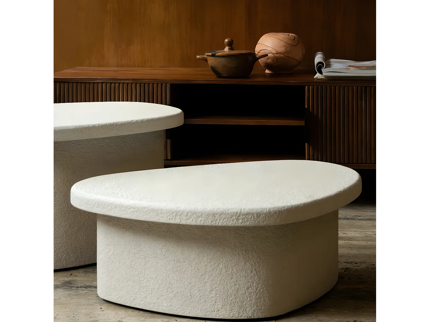 Veda - Table basse organique en marbre recyclé - Beige