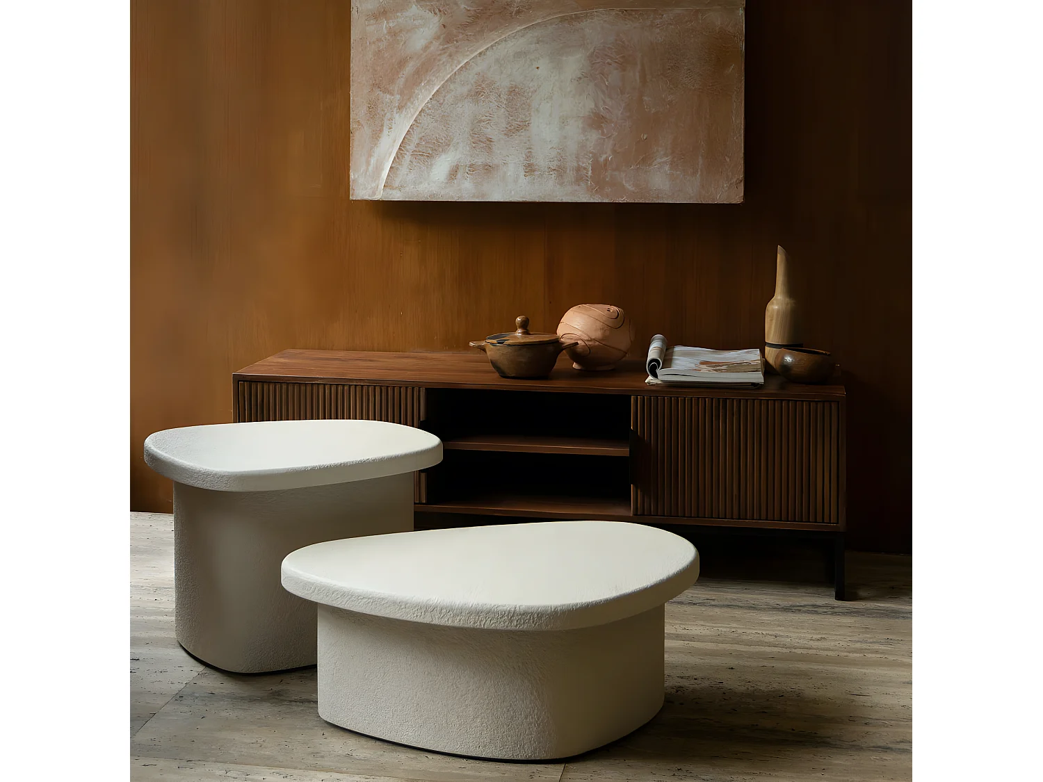 Veda - Table basse organique en marbre recyclé - Beige