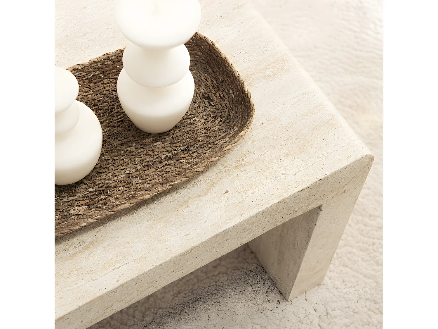 Tocoa - Table basse effet travertin 120x55cm - Beige