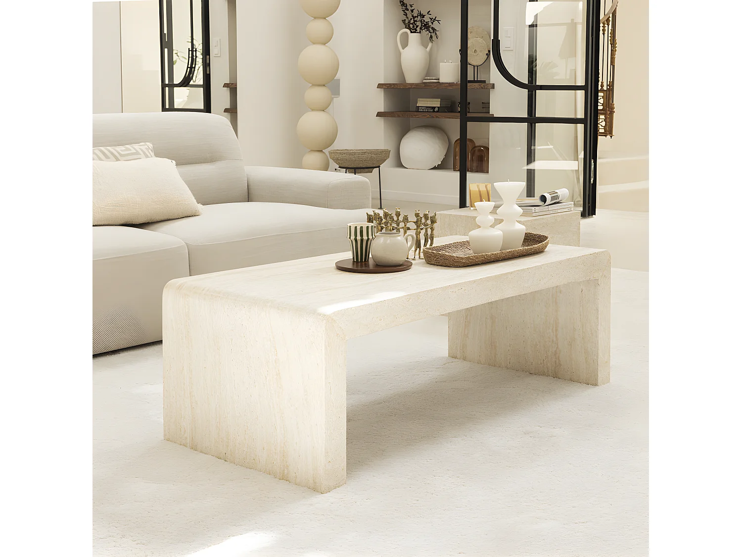 Tocoa - Table basse effet travertin 120x55cm - Beige