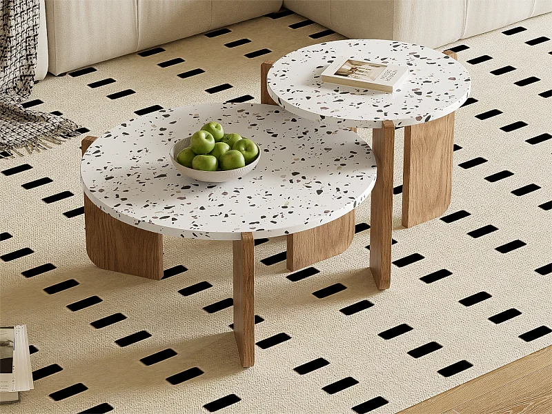 Satz mit 2 Satztischen – MDF – gesprenkelte Struktur – Natur