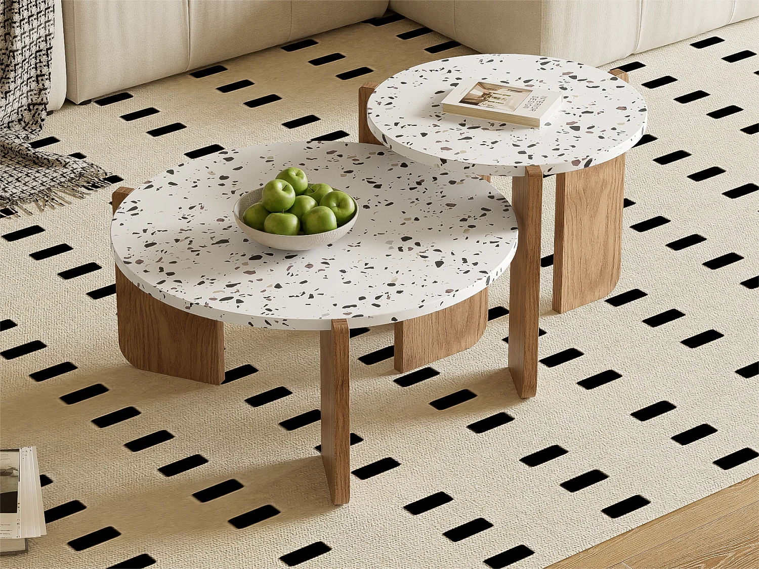 Lot de 2 tables gigognes - en MDF - texture mouchetée - Naturel