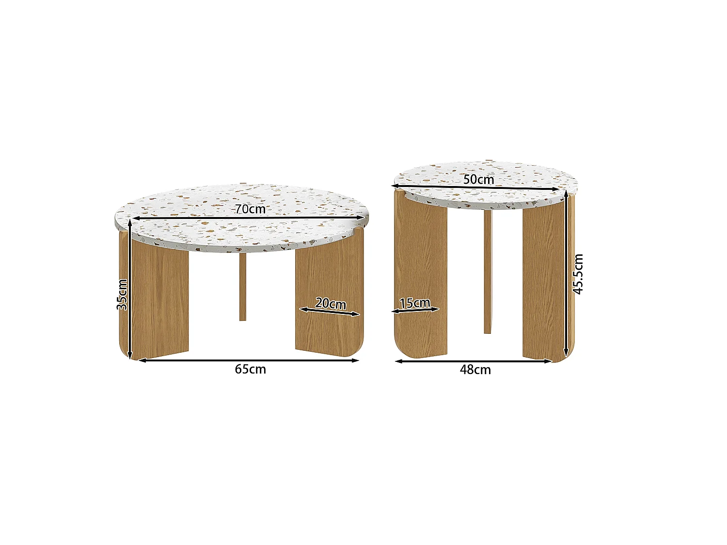 Lot de 2 tables gigognes - en MDF - texture mouchetée - Naturel