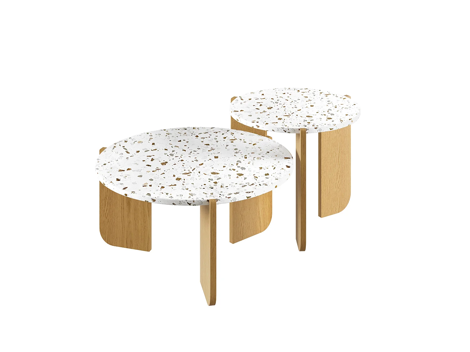 Lot de 2 tables gigognes - en MDF - texture mouchetée - Naturel