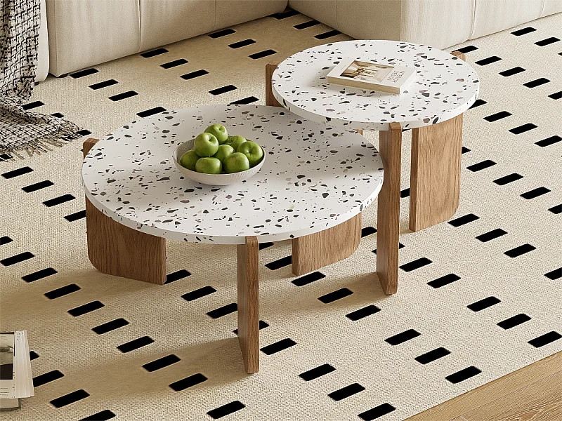 Lot de 2 tables gigognes - en MDF - texture mouchetée - Naturel