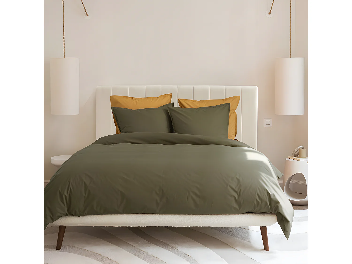 Porto - Tête de lit en tissu chenille L153 cm - Écru