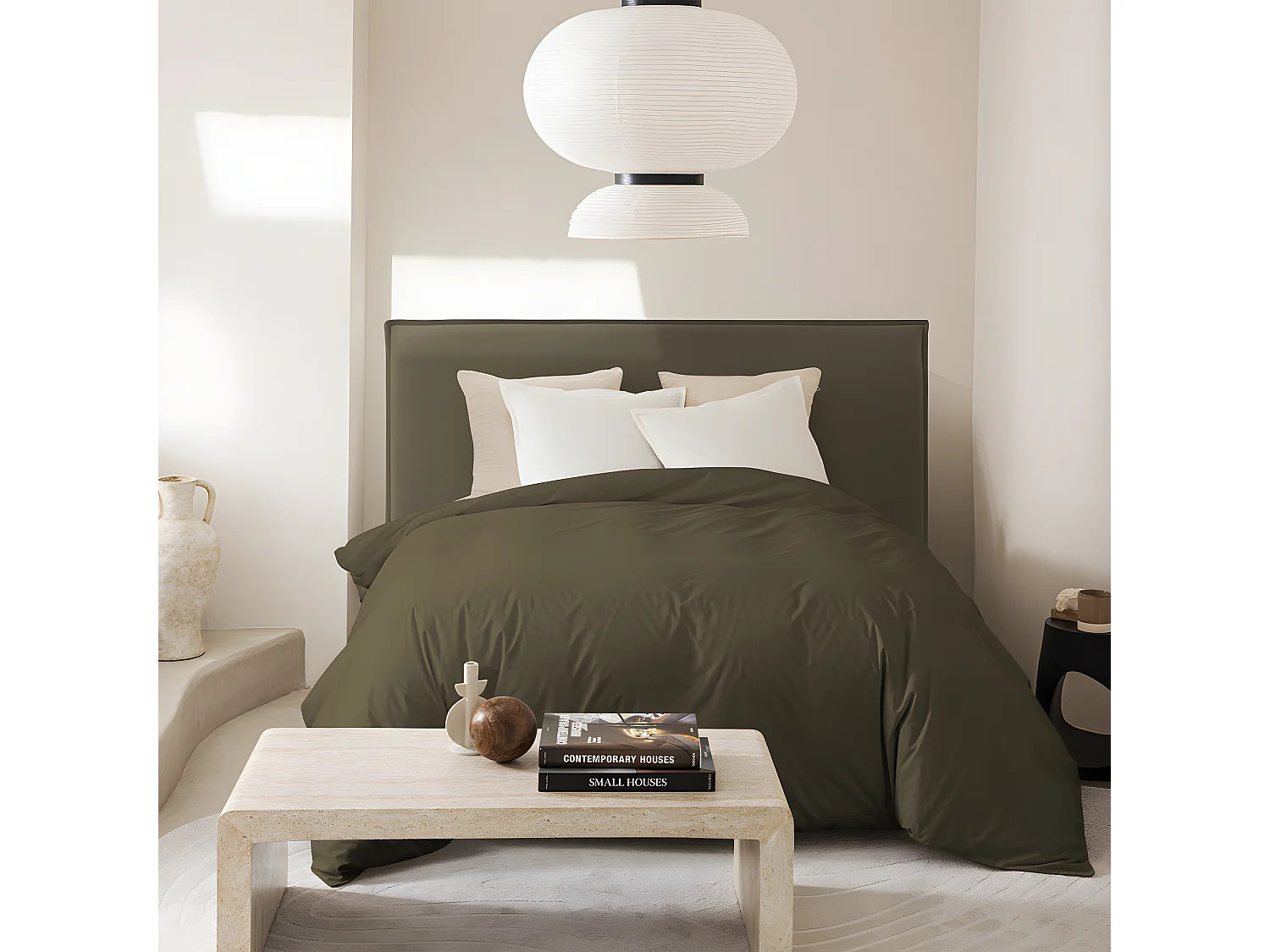 Macbeth - Tête de lit en tissu chenille L170 cm - Vert kaki