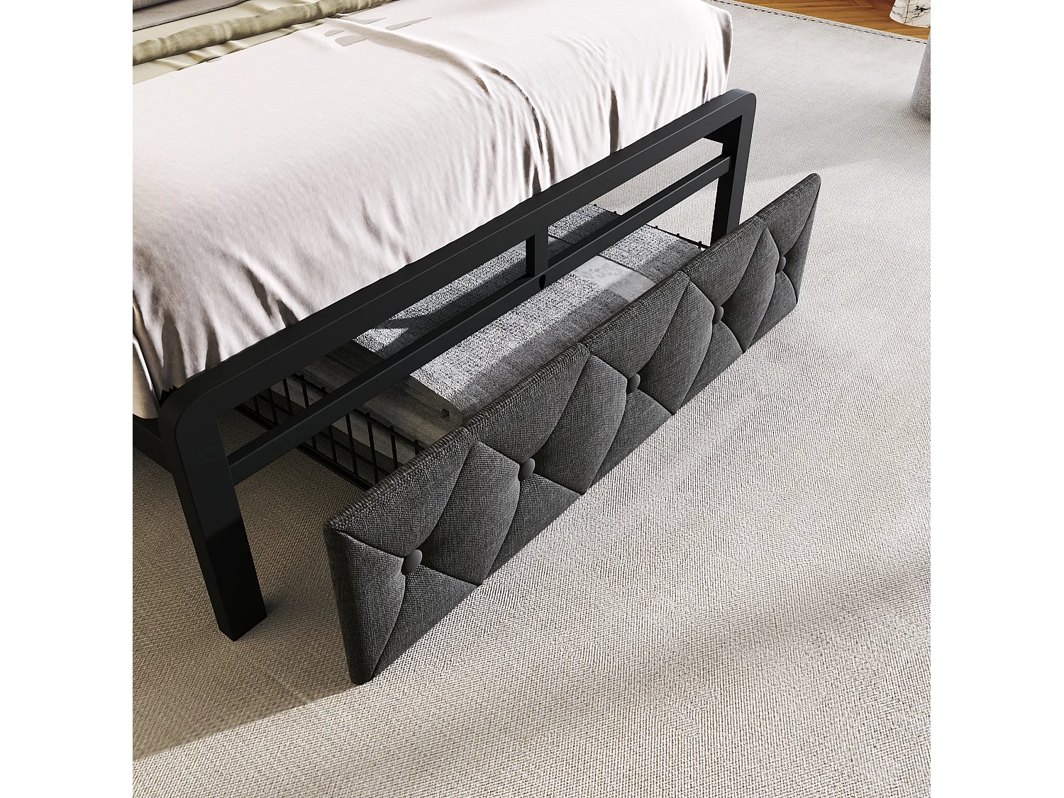 Kinderbed 90 x 200 cm met 1 lade - USB + Type C - Fluweel + metaal - Grijs + Matras