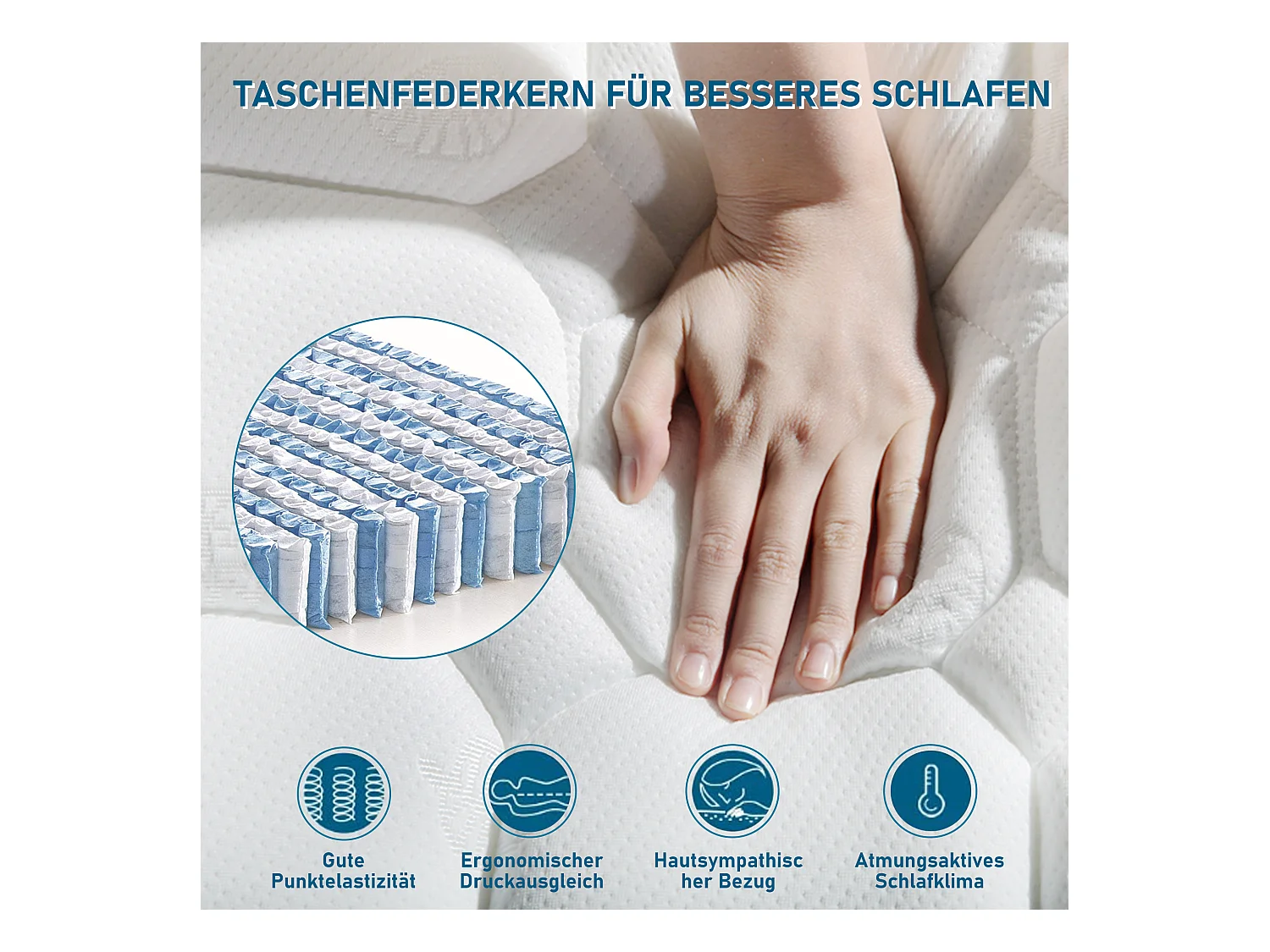 Lit capitonné adulte 140 x 200 cm avec 4 tiroirs - USB + LEDs - tissu en lin - beige + Matelas