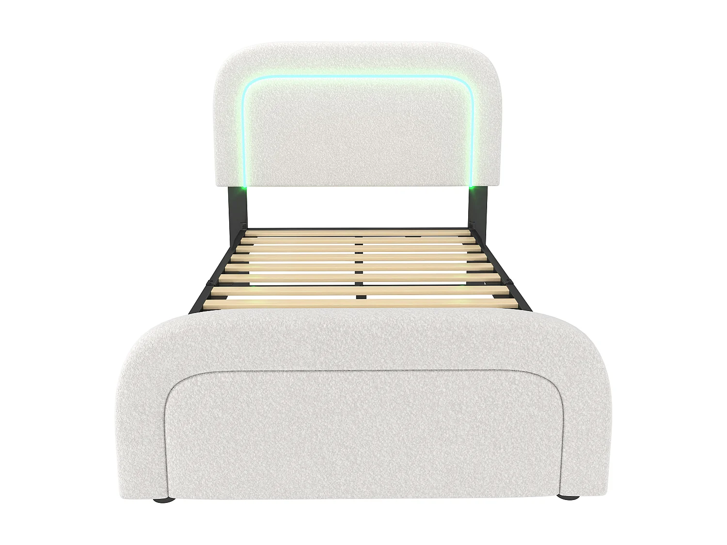 Kinderbed 90 x 200 cm met verstelbaar hoofdeinde - USB + Type C + LED's - Sherpa stof - wit + Matras