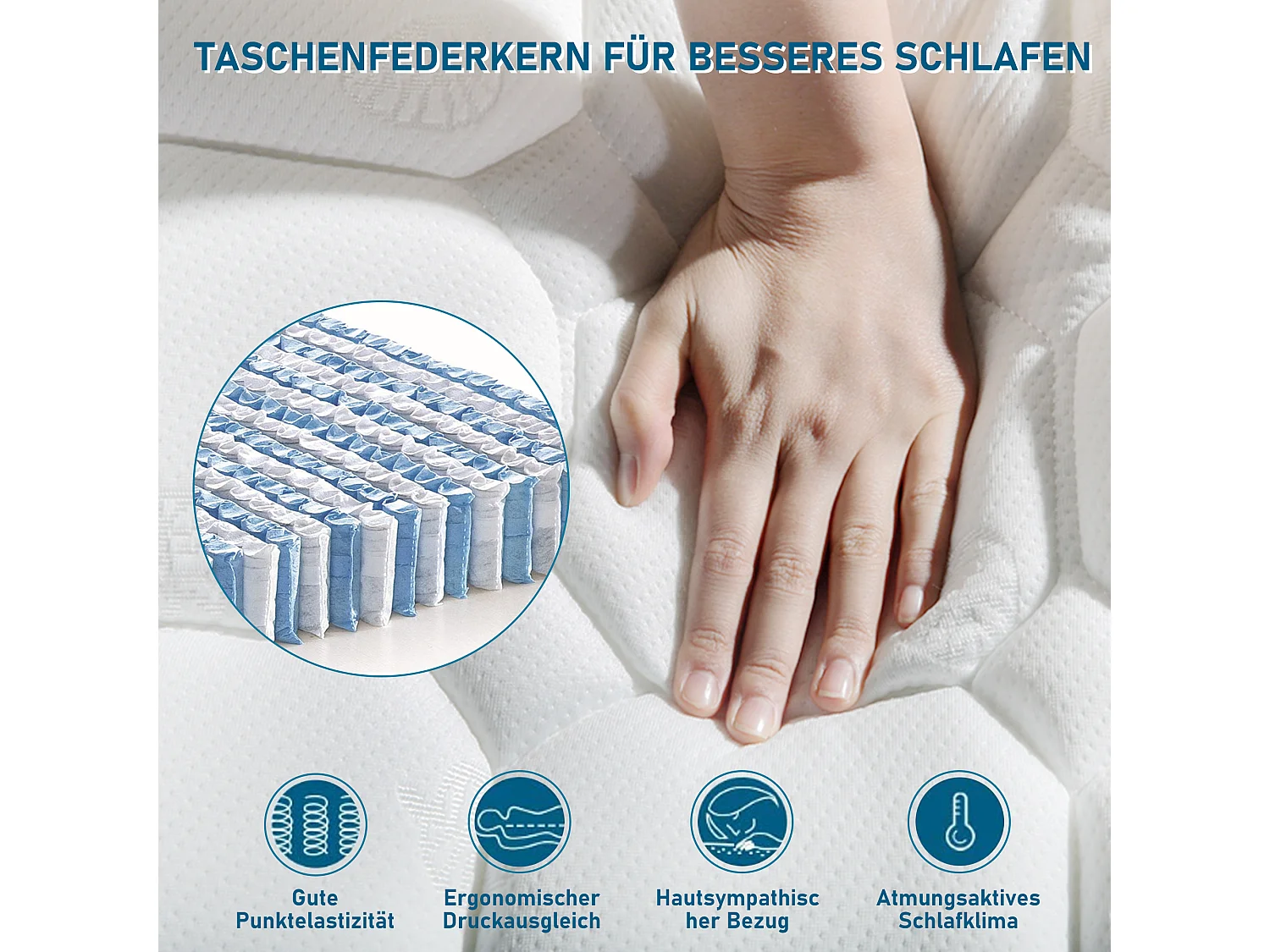 Stauraumbett 160 x 200 cm mit Kopfteil – Leinenstoff – USB + Leselampe – Grau + Matratze