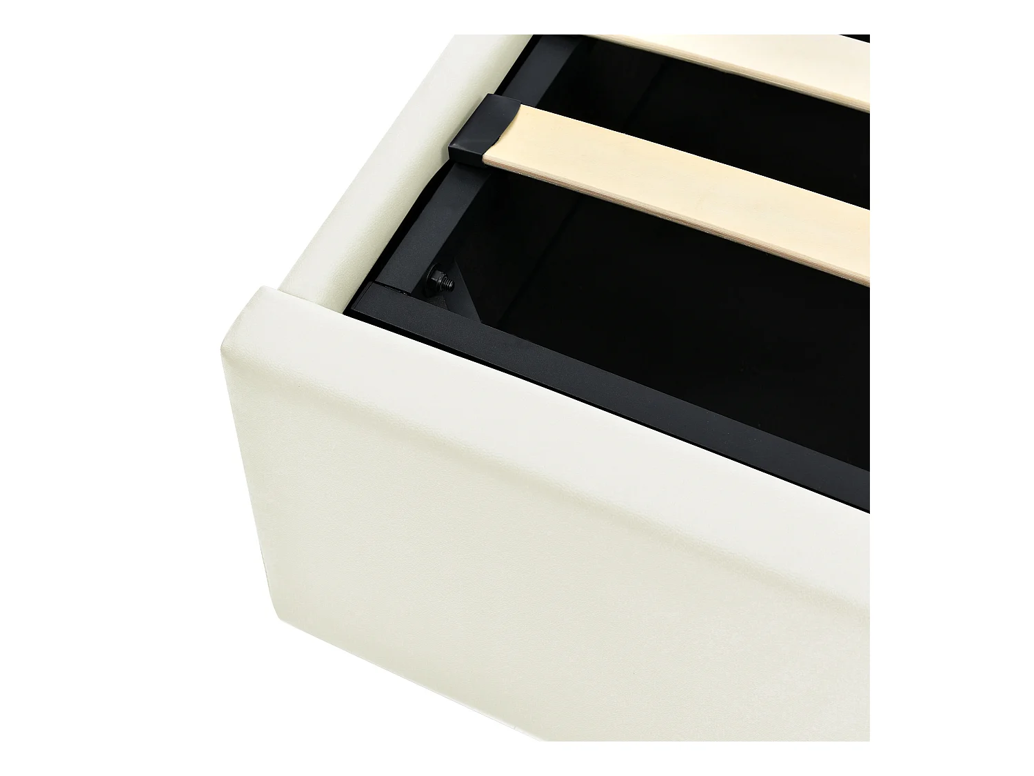 Lit coffre 140 x 200 cm avec tête de lit - Cuir pu - LEDs - Sommier à lattes - blanc + Matelas