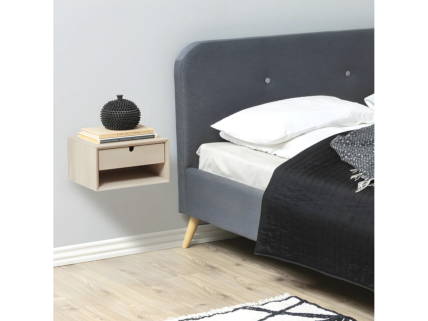 Trogon - Table de chevet murale 1 tiroir, 1 niche en bois - Bois blanchi