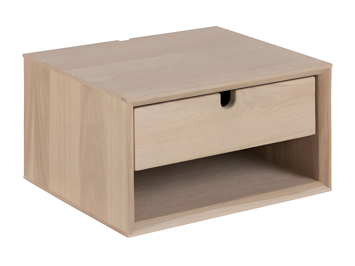 Trogon - Table de chevet murale 1 tiroir, 1 niche en bois - Bois blanchi