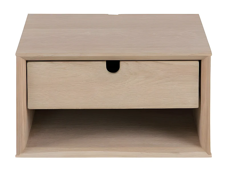 Trogon - Table de chevet murale 1 tiroir, 1 niche en bois - Bois blanchi