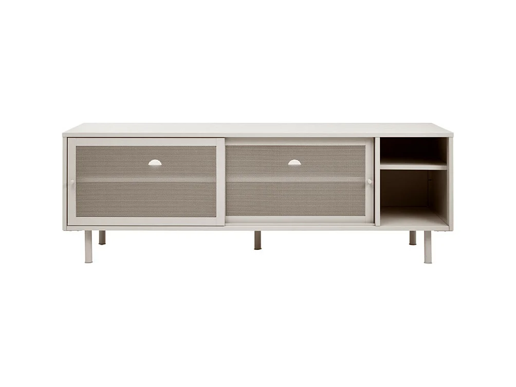 Kiso - Meuble TV 2 portes, 2 niches en métal L160cm - Grège