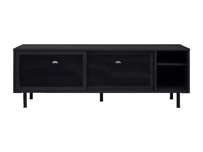 Kiso - Meuble TV 2 portes, 2 niches en métal L160cm - Noir