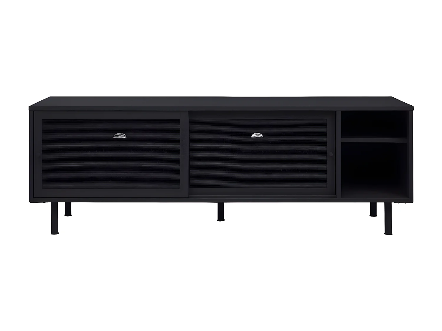 Kiso - Meuble TV 2 portes, 2 niches en métal L160cm - Noir