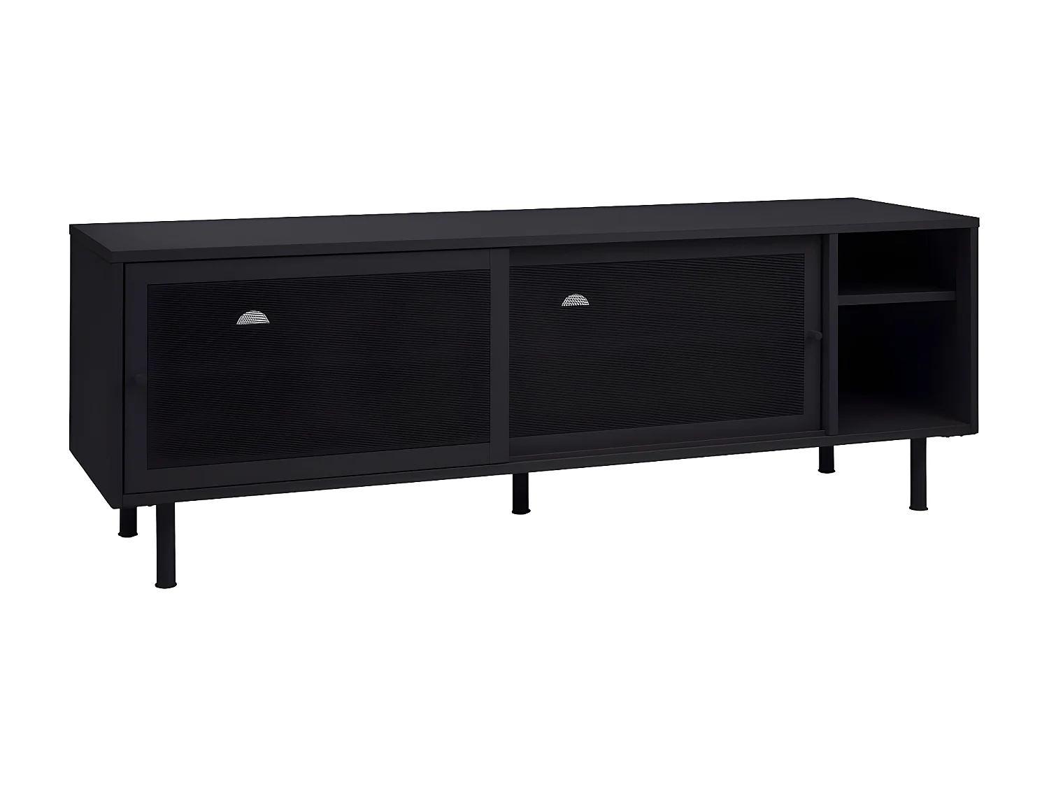 Kiso - Meuble TV 2 portes, 2 niches en métal L160cm - Noir
