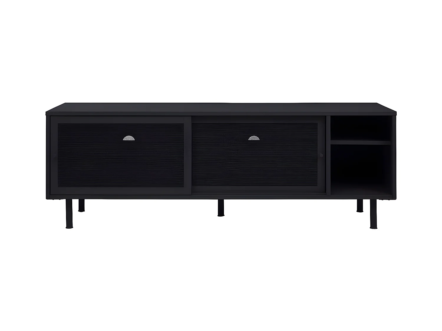 Kiso - Meuble TV 2 portes, 2 niches en métal L160cm - Noir