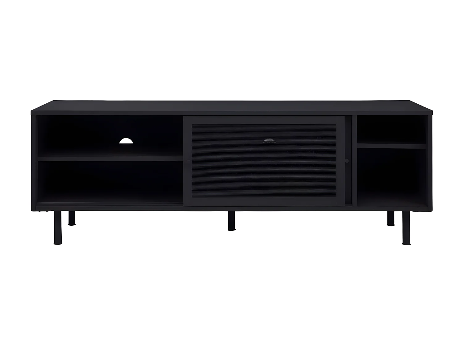 Kiso - Meuble TV 2 portes, 2 niches en métal L160cm - Noir
