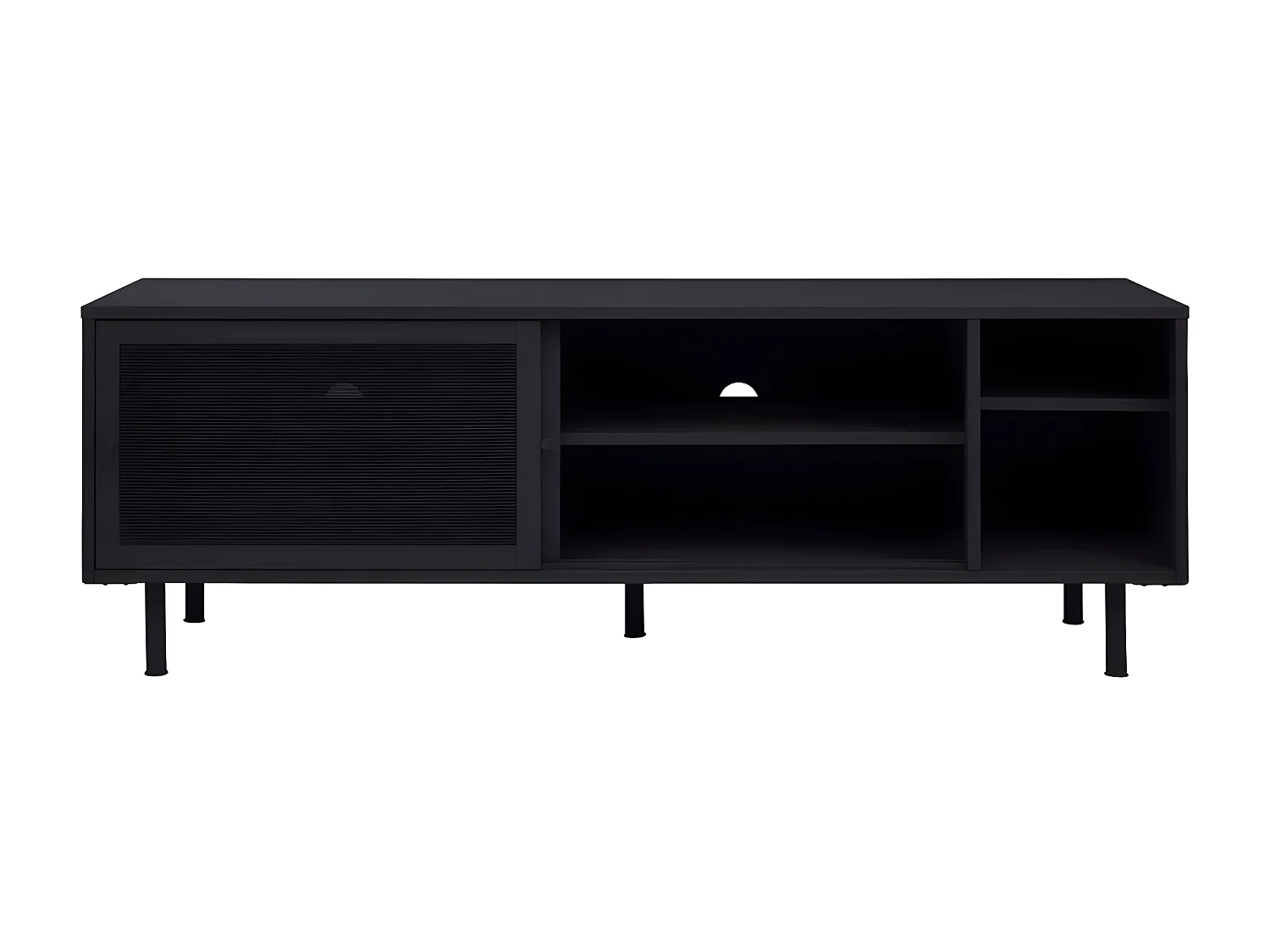 Kiso - Meuble TV 2 portes, 2 niches en métal L160cm - Noir